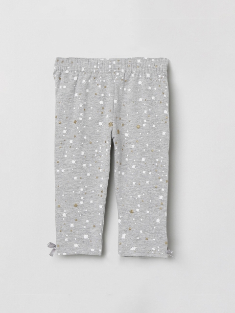 

max Girls Grey Melange & White Printed leggings, Multi