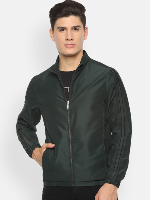 

V Dot Men Green Solid Bomber Jacket
