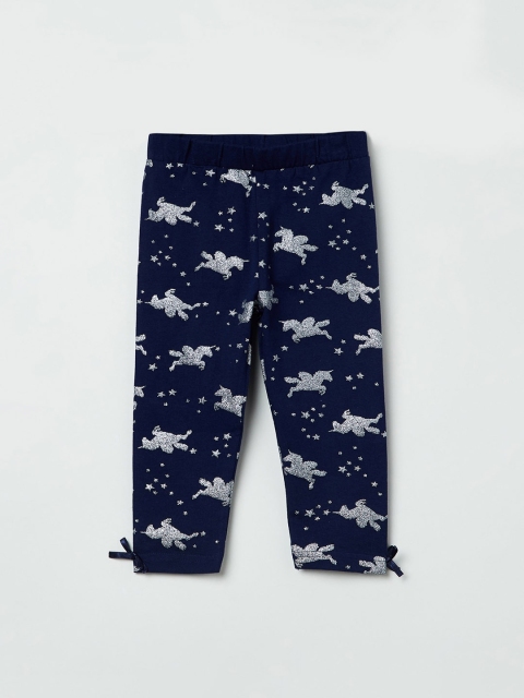 

max Girls Blue & White Printed Ankle-Length Leggings