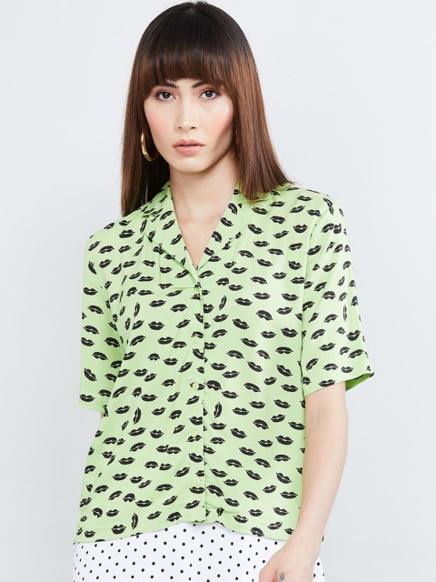 

max Women Green & Black Regular Fit Printed Casual Shirt