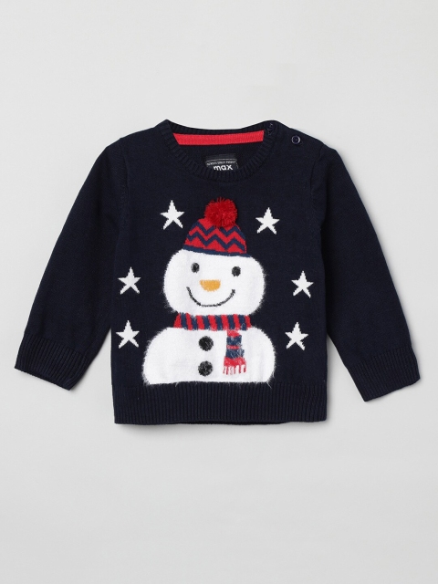 

max Boys Navy Blue Printed Pullover Sweater