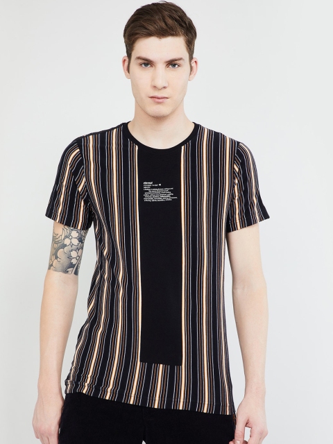 

max Men Black & Beige Striped Round Neck T-shirt