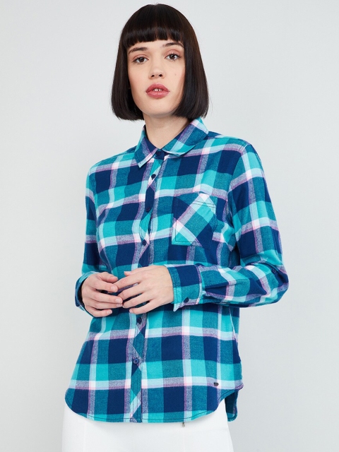 

max Women Blue Regular Fit Checked Casual Shirt