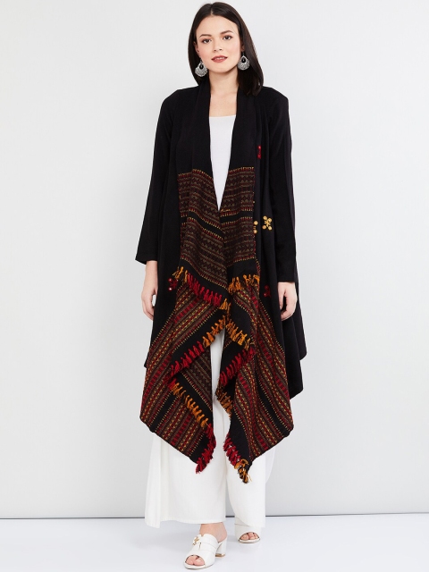 

max Women Black Self Design Waterfall Shrug