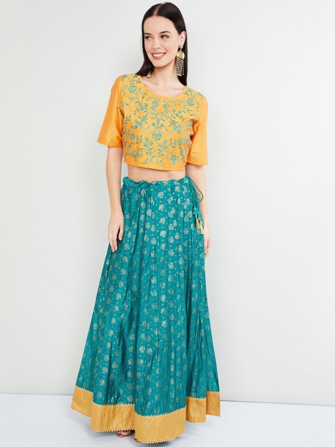 

max Yellow & Green Embroidered Ready to Wear Lehenga & Blouse with Dupatta