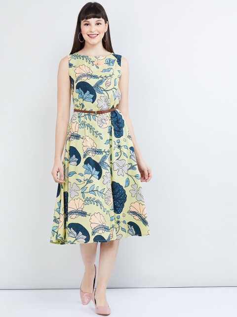 

max Women Green Printed A-Line Dress