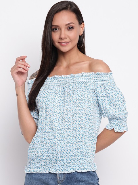 

Mayra Women White Printed Bardot Top