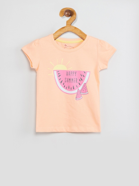 

max Girls Orange Printed Round Neck T-shirt