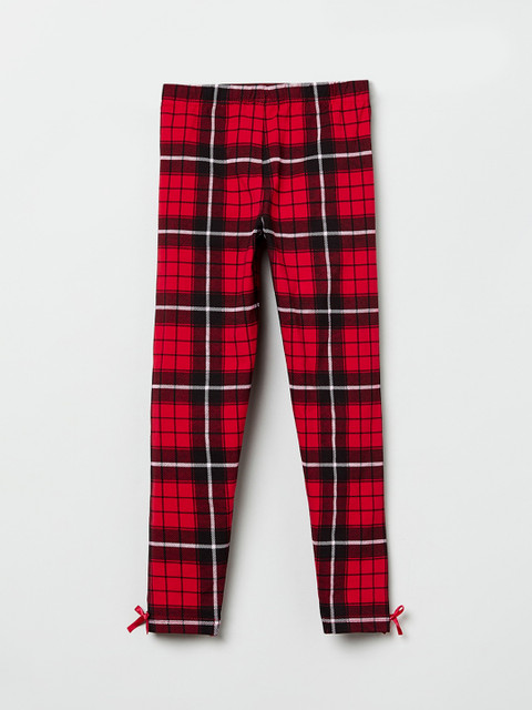 

max Girls Red & Black Checked Ankle-Length Leggings