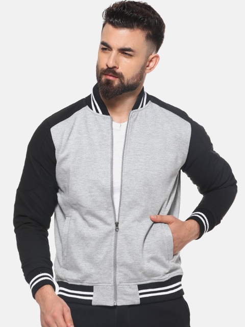 

Campus Sutra Men Grey Colourblocked Windcheater Bomber