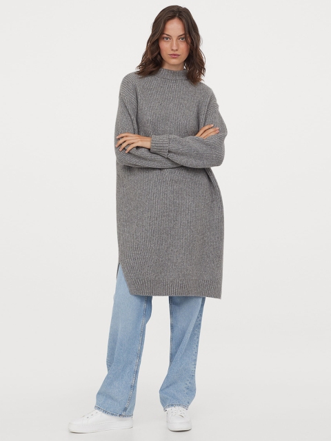 

H&M Women Grey Solid Rib-Knit Dress