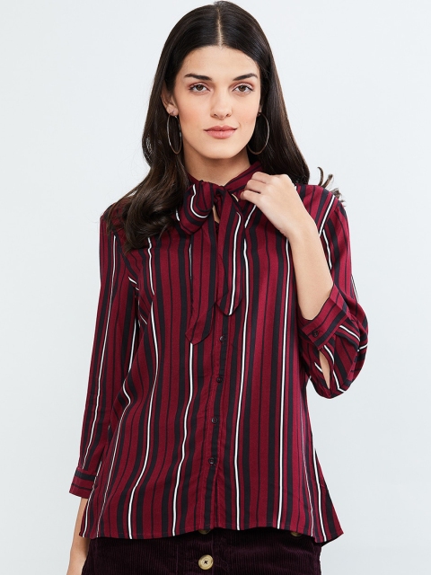max Women Red & Black Regular Fit Striped Casual Shirt