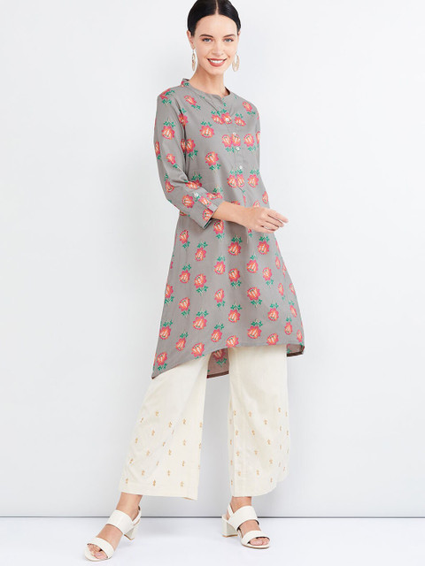 

MAX Floral Print Three-Quarter Sleeves Tunic, Taupe