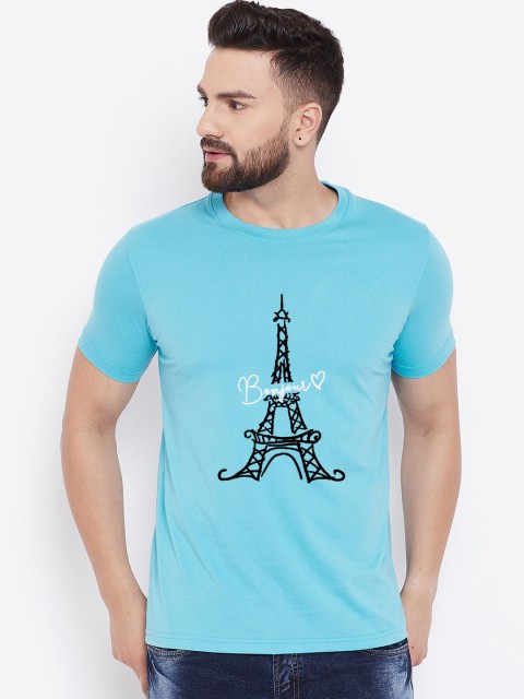 

wesquare Men Turquoise Blue Printed Round Neck T-shirt