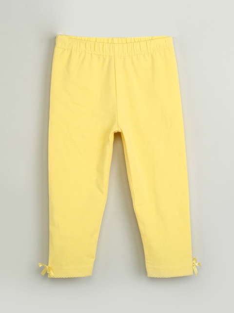 max Girls Yellow Solid Three-Fourth Length Leggings