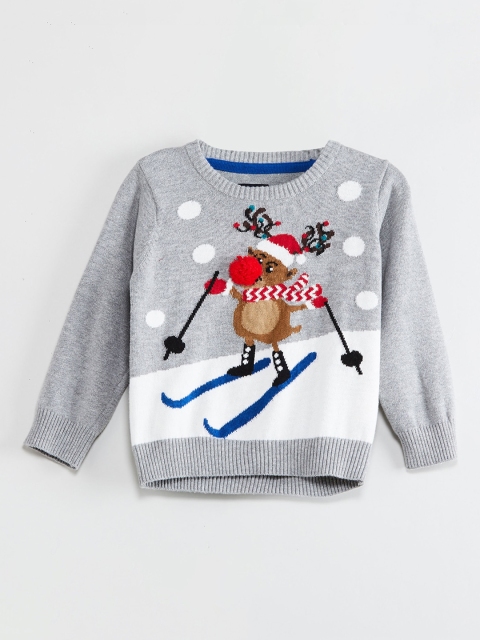 

max Boys Grey Printed Pullover Sweater