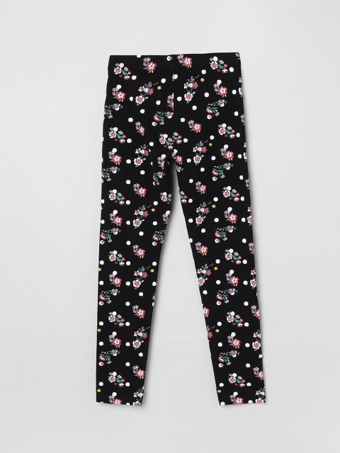 

max Girls Black & Pink Printed Leggings