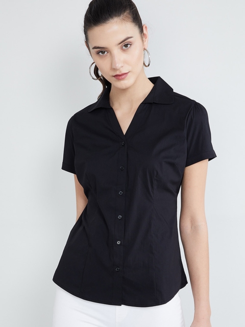 

max Women Black Regular Fit Solid Casual Shirt