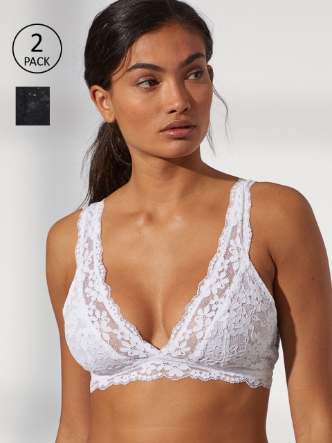 

H&M Women 2-Pack Soft Lace Bras, White