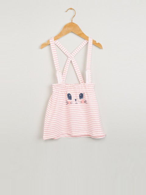 

max Infant Girls White & Pink Striped A-Line Skirt With Suspenders