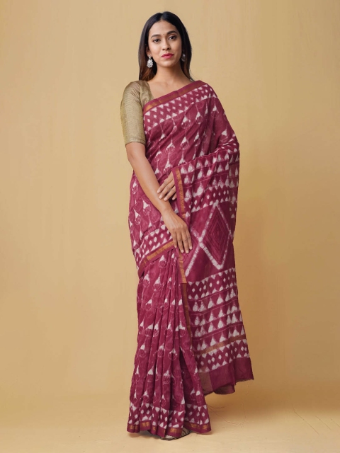 

Unnati Silks Pink Dabu Printed Pure Chanderi Sico Saree