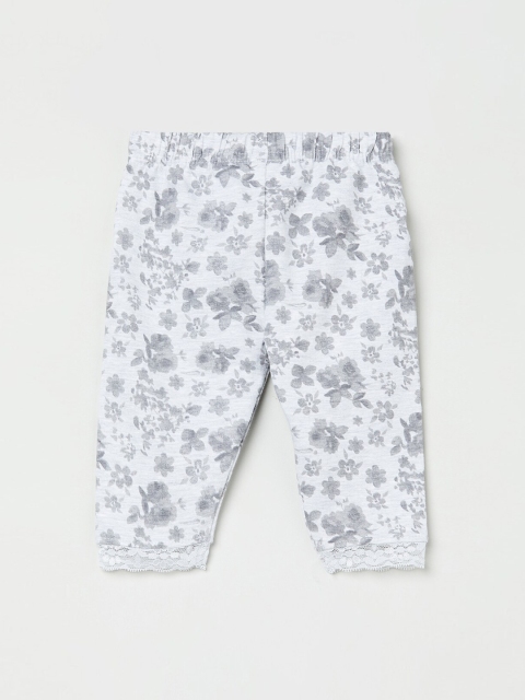 

max Girls White & Grey Printed Ankle-Length Leggings