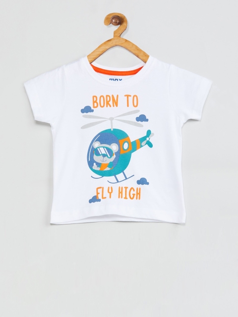 

max Boys White Printed Round Neck T-shirt