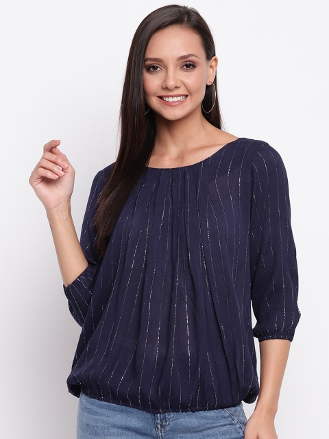 

Mayra Women Navy Blue Striped Blouson Top
