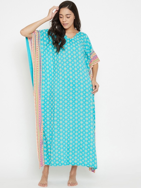 

The Kaftan Company Blue Printed Kaftan Nightdress