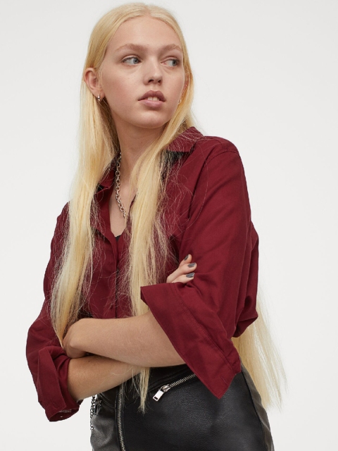 

H&M Women Red Solid Cotton Shirt