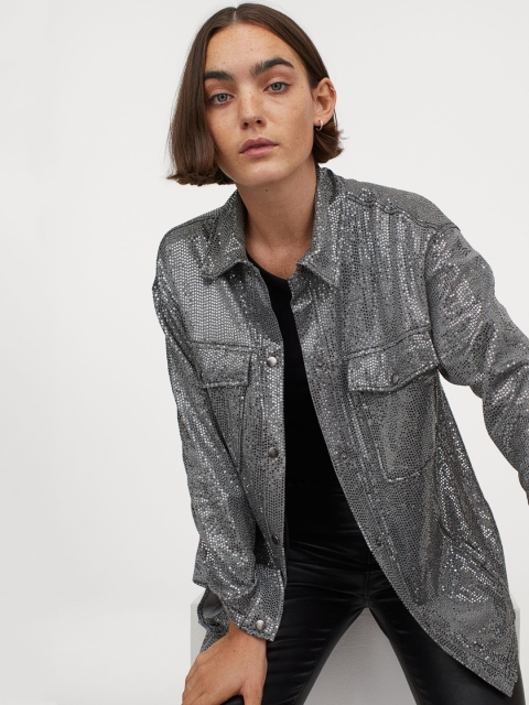 

H&M Women Silver Toned Shimmering Metallic Shacket