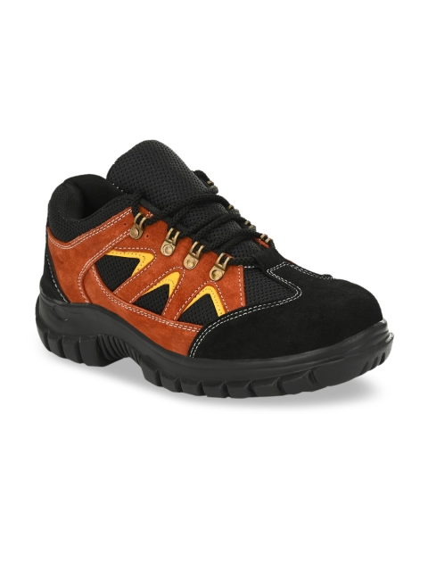 

mr.wonker Men Tan Brown & Black Colourblocked Genuine Leather Trekking Shoes