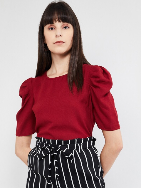 

max Women Red Solid Puff Sleeves Top