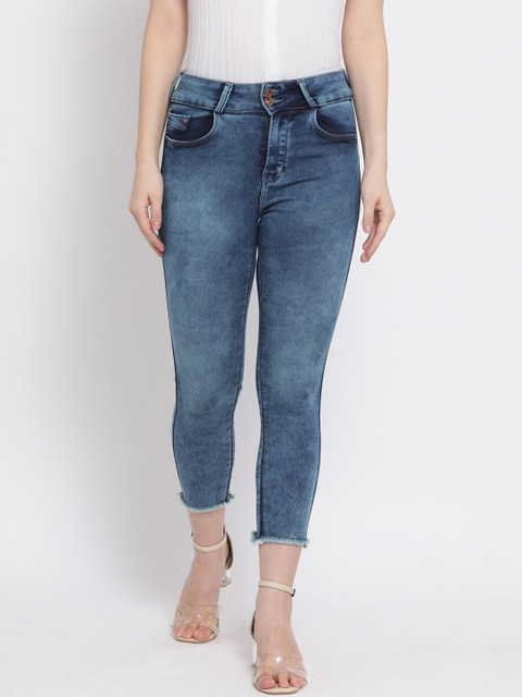 

Code 61 Women Turquoise Blue Skinny Fit High-Rise Low Distress Stretchable Jeans