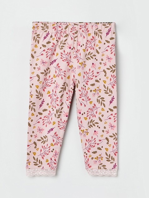 

max Girls Pink & Green Floral Printed Ankle-Length Leggings
