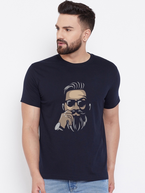 

wesquare Men Navy Blue Printed Round Neck T-shirt