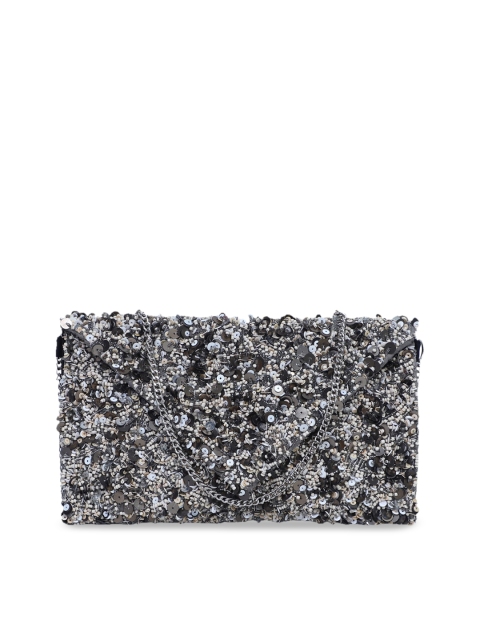 

Diwaah Silver-Toned Embellished Envelope Clutch