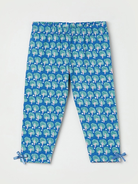 

max Girls Blue & Sea-Green Printed Leggings