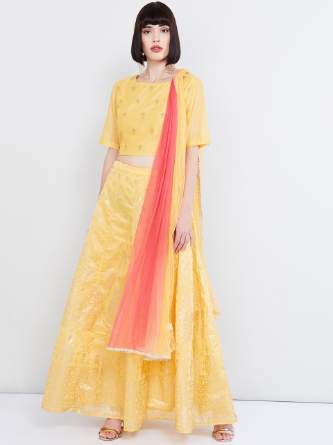 

max Yellow & Pink Embroidered Ready to Wear Lehenga & Blouse with Dupatta