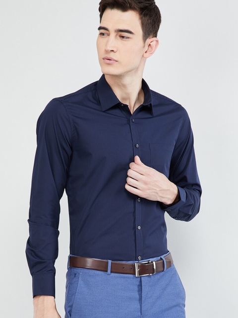 

max Men Navy Blue Slim Fit Solid Formal Shirt