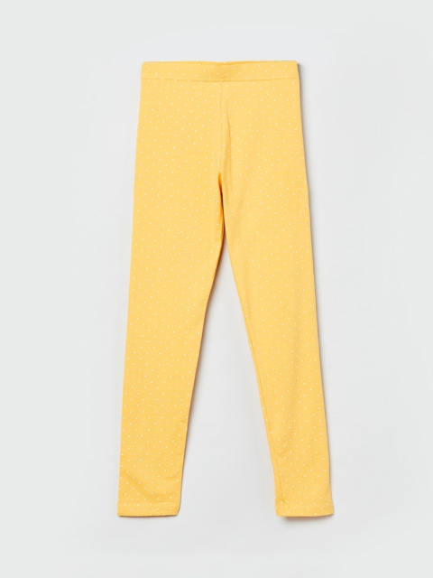 

max Girls Yellow & White Printed Ankle-Length Leggings