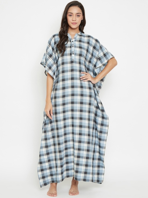 

The Kaftan Company White & Blue Checked Nightdress
