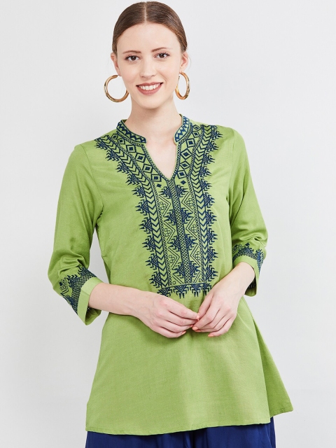 

max Women Green Embroidered Tunic