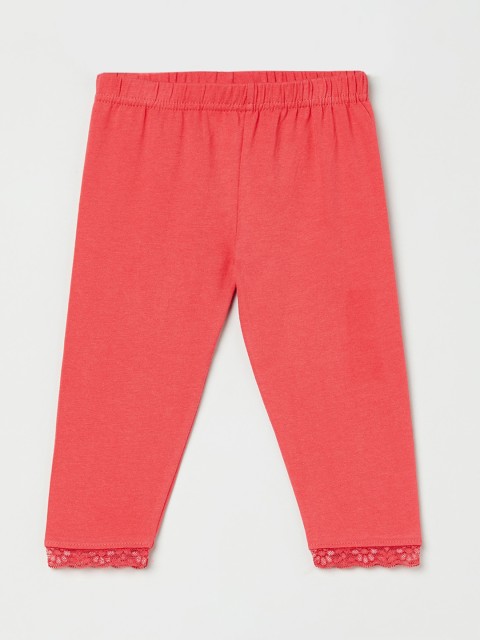 

max Girls Coral Pink Solid Ankle-Length Leggings