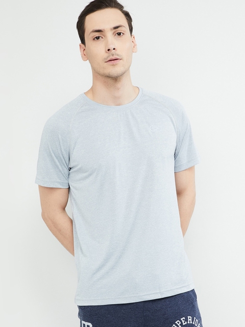 max Men Grey Solid Round Neck T-shirt