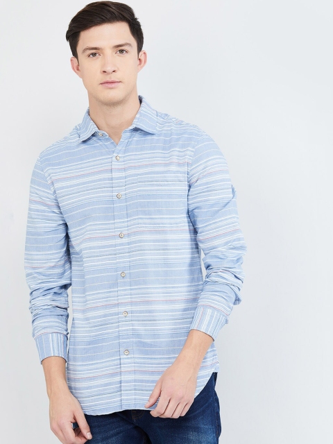 

max Men Blue Slim Fit Striped Casual Shirt