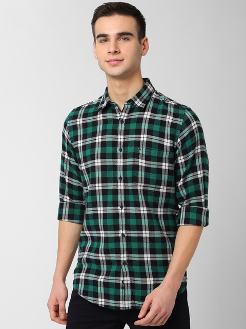 

Peter England Casuals Men Green & White Slim Fit Checked Casual Shirt