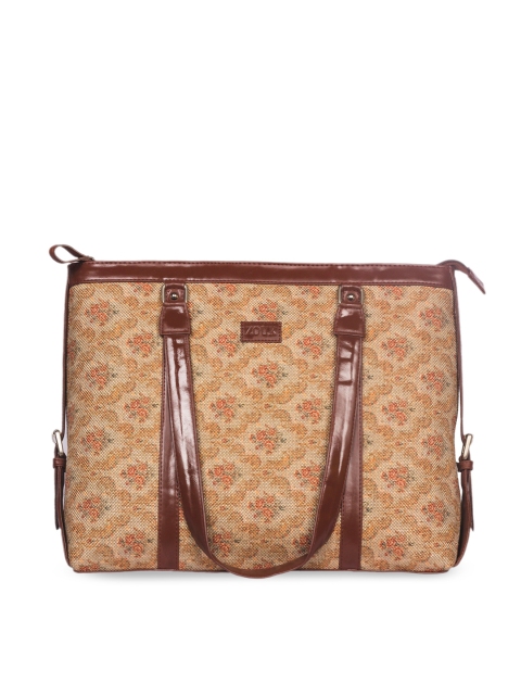

ZOUK Beige & Orange Floral Print Vegan Leather Shoulder Bag