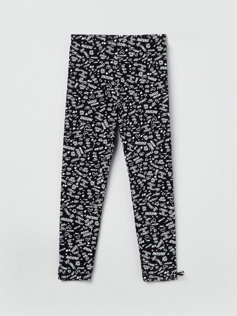 

max Girls Black & White Printed Ankle-Length Leggings
