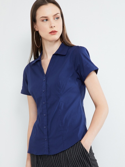 

max Women Blue Regular Fit Solid Formal Shirt